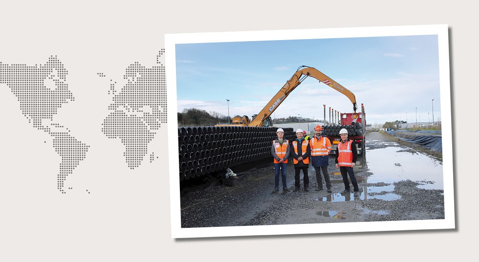 3. France Inspection of the storage yard at TIGF in Mouguerre, South-West France. From left: Thomas Bardzik, Vincent Bertolone, Denis Aubert (TIGF), Maurice Durand (Transports Capelle)